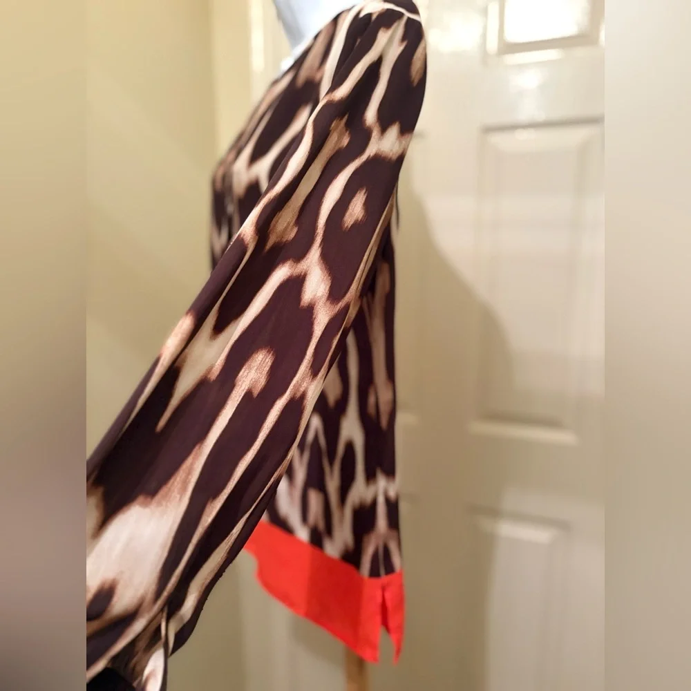 Chico's Brown and Coral Animal Print Tunic Top - Picture 3 of 11
